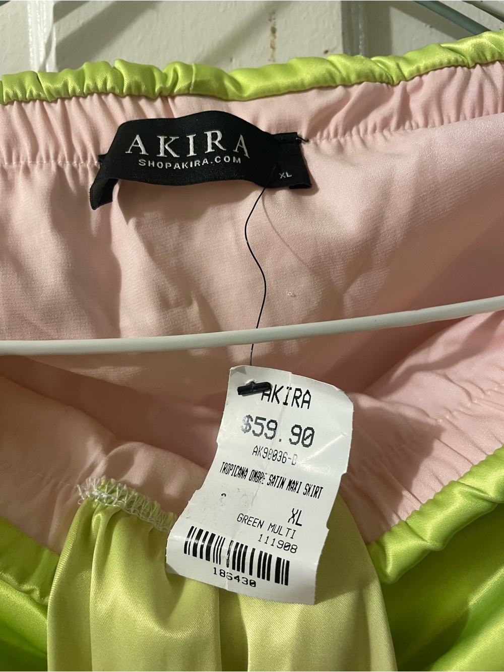 AKIRA Satin Colorblock Skirt - Lime & Pale Pink